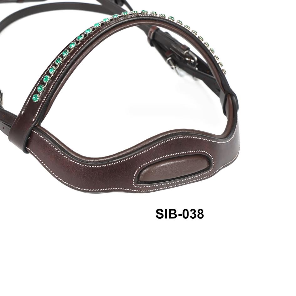Horse Masters Hunt Bridle With Ergonomic Crown Green Diamante And Reins