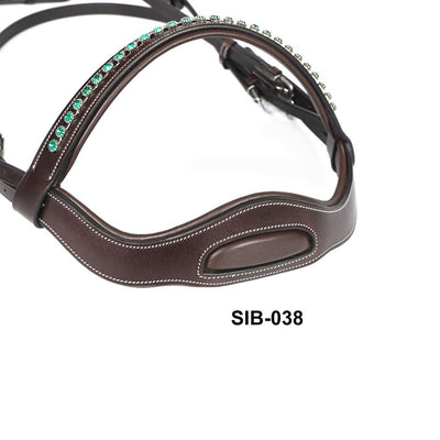 Horse Masters Hunt Bridle With Ergonomic Crown Green Diamante And Reins