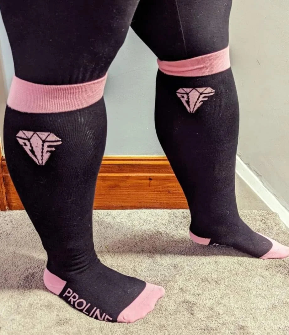 Freedom Stretch Socks – Wide Calf (up to 24”) One Size – Black/Pink