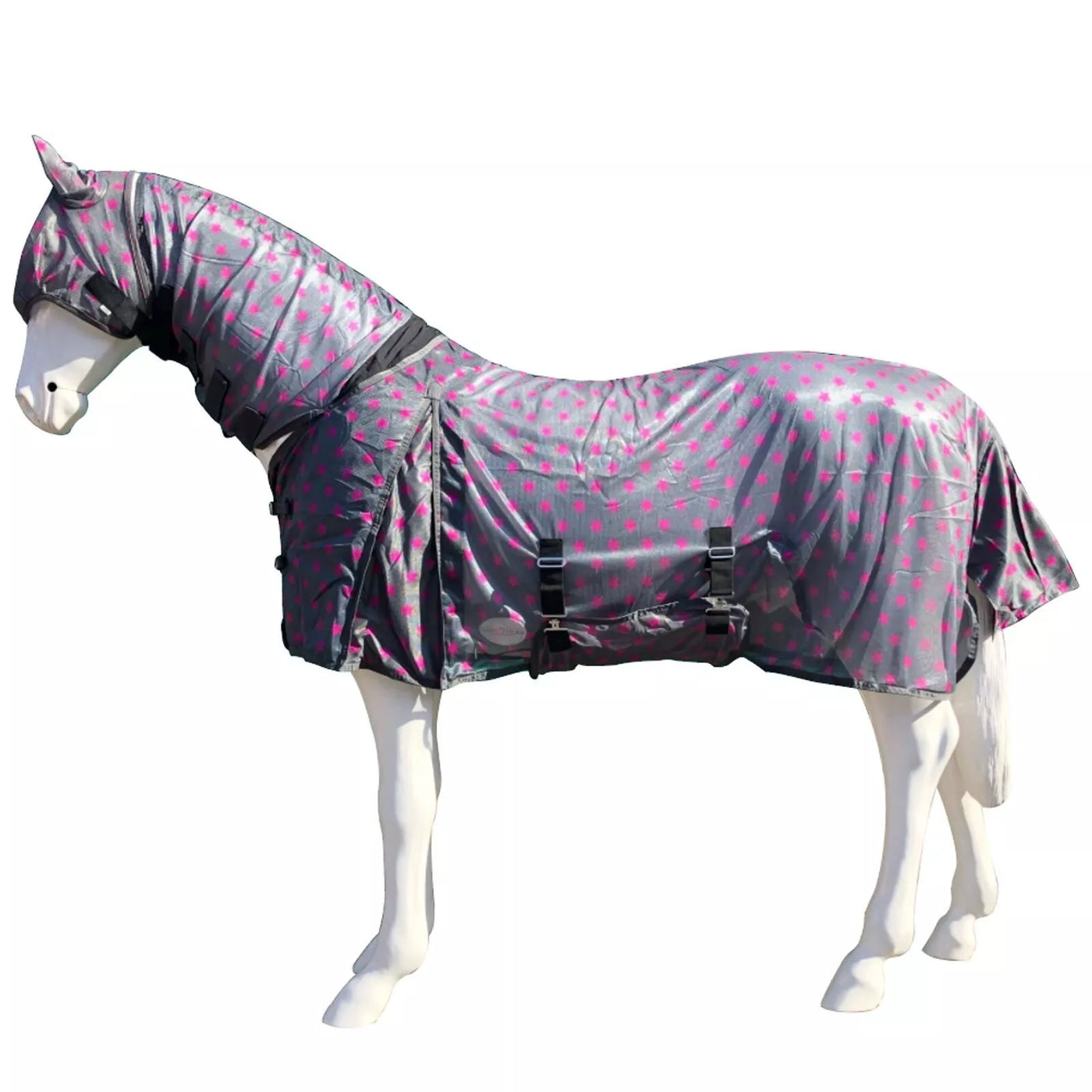Horse Masters Grey/Pink Stars Fly Rug FREE FLY MASK