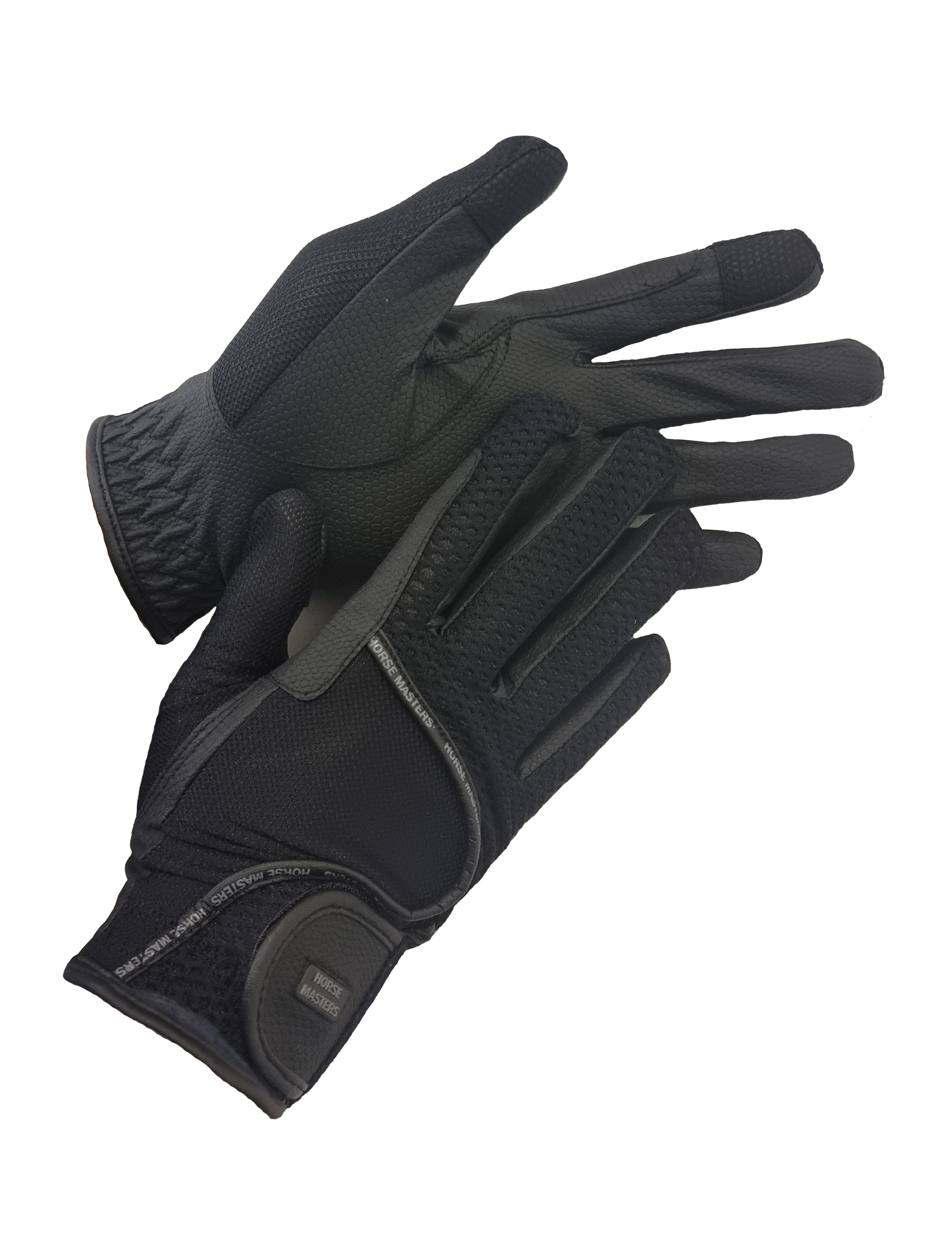Horse Masters Leather-style, Air Mesh and Lycra Riding Gloves with Tou