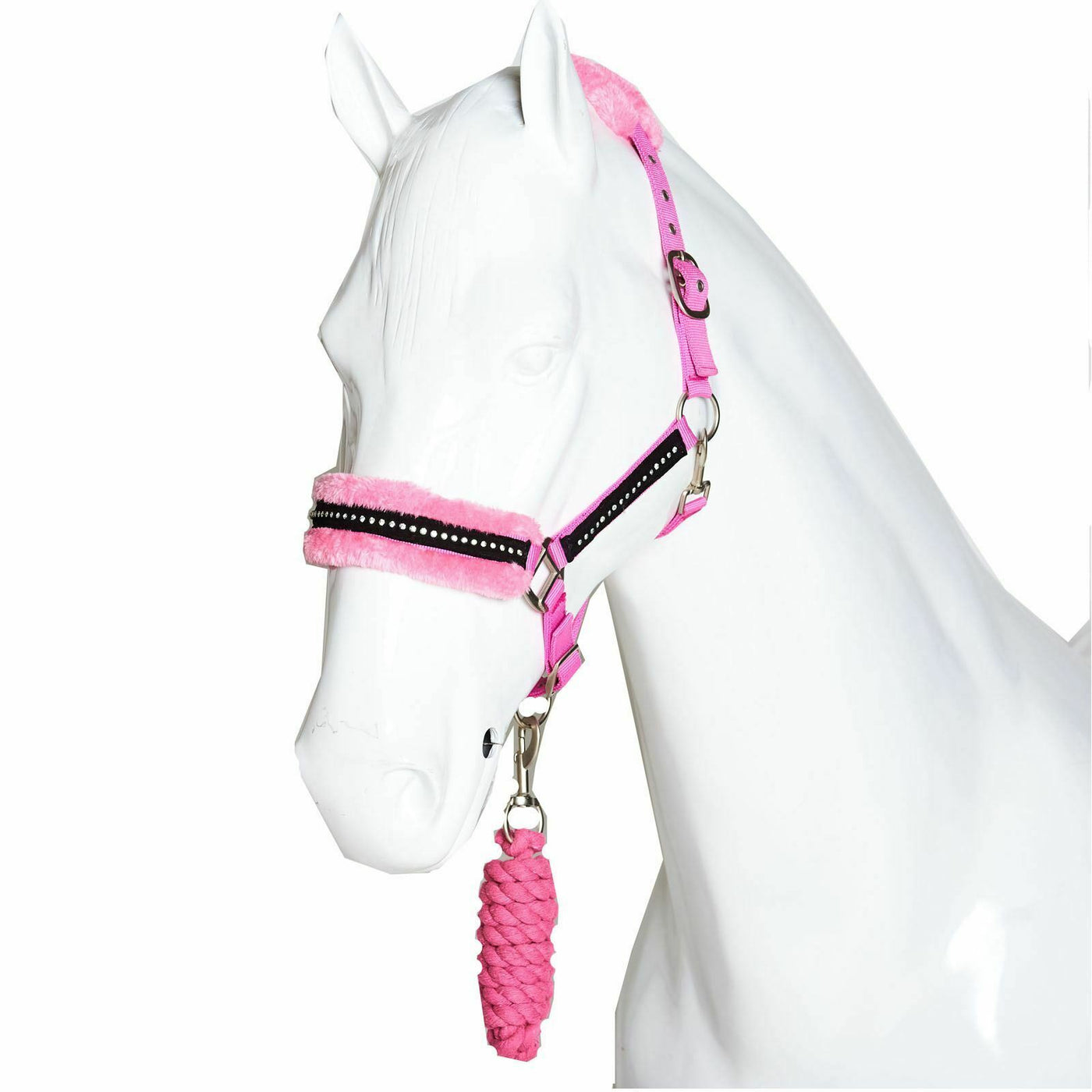 Best On Horse Fluffy Fleece Diamantine Headcollar and Leadrope