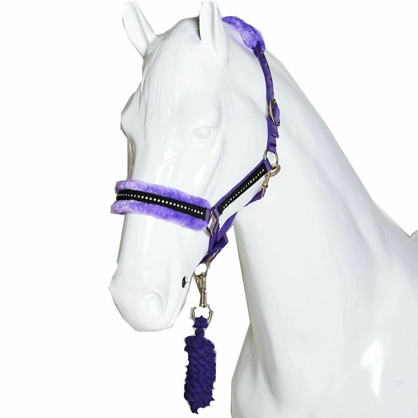 Best On Horse Fluffy Fleece Diamantine Headcollar and Leadrope