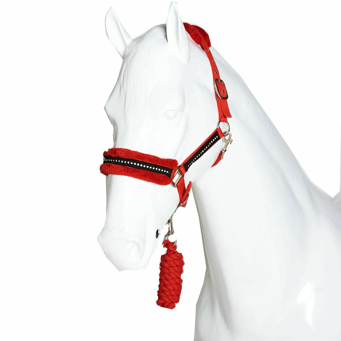 Best On Horse Fluffy Fleece Diamantine Headcollar and Leadrope