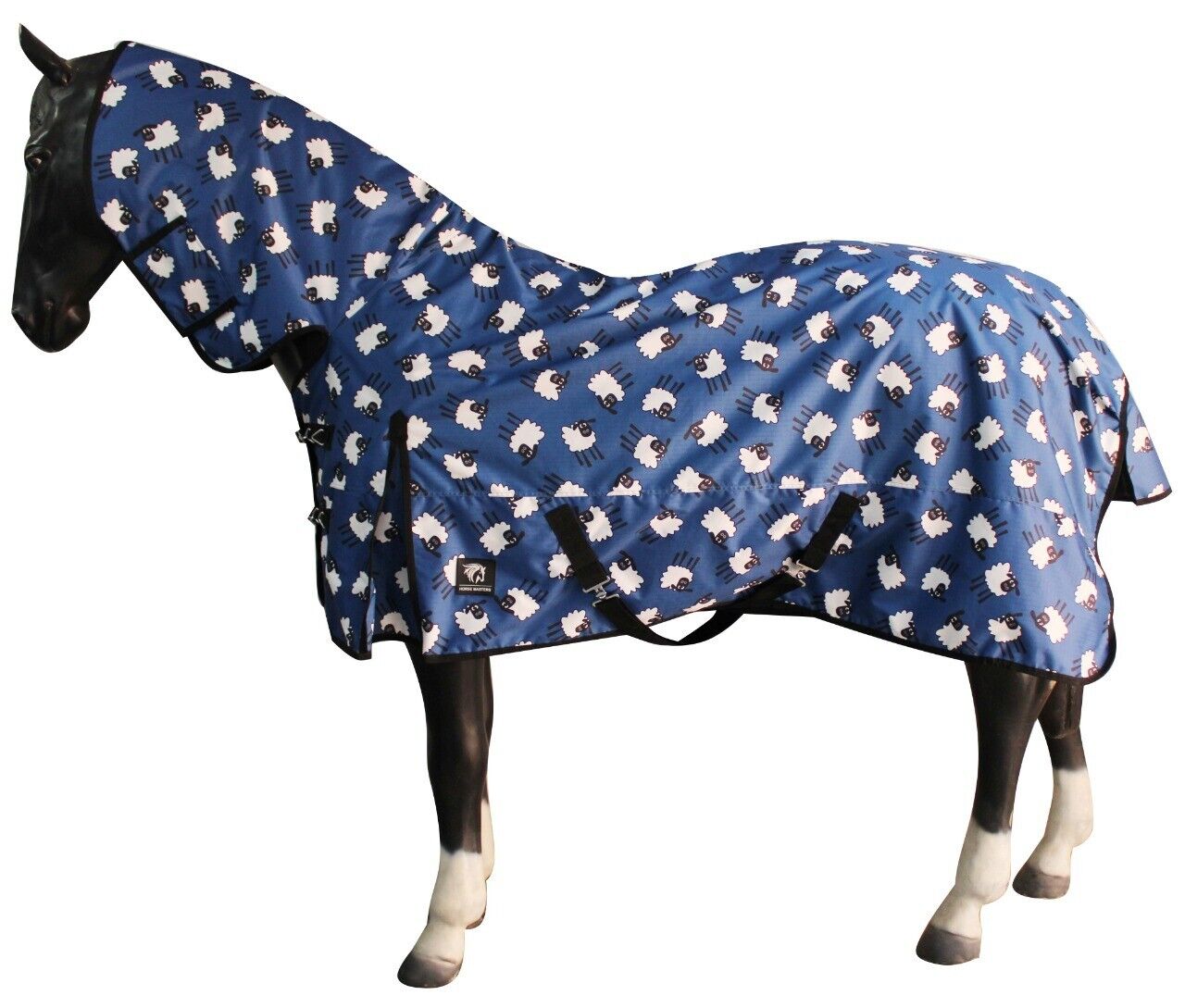 Horse Masters Full Neck Animal Sheep Print Turnout Rug 100g Red and Blue